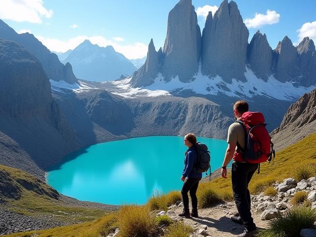 Hikers on the W-Trek in Torres del Paine National Park, Patagonia, Chile
