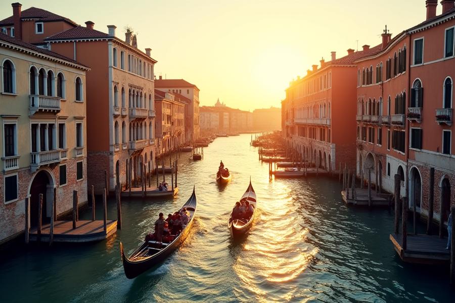 Vibrant historic streets and canals of Venice, Italy
