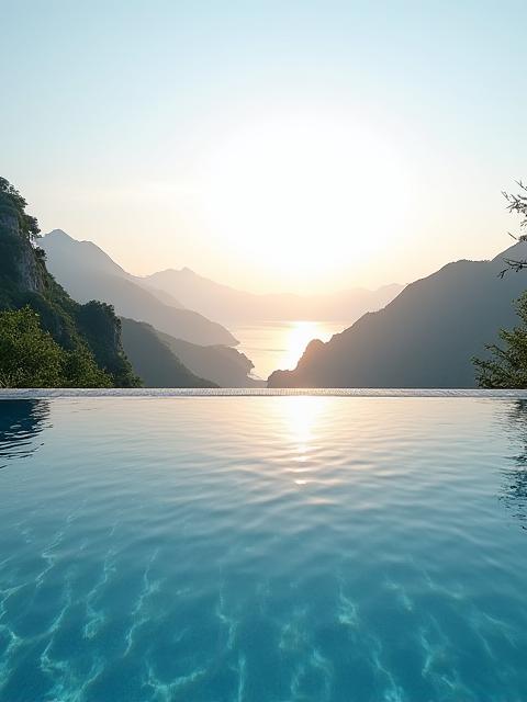 Infinity pool overlooking a vast, pristine natural landscape